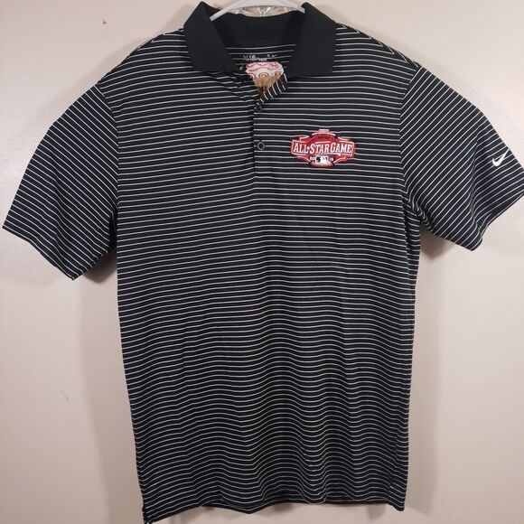 Nike Golf Shirt  Mens M  Dri Fit Polo Black White Stripe 2015 MLB All Star Game - Picture 1 of 11